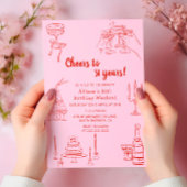 Roze Retro Drawn Funky Verjaardagsfeestje Kaart