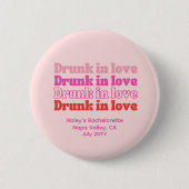 Roze Retro Dronken in Love Hen Party Knop Ronde Button 5,7 Cm (Voorkant)