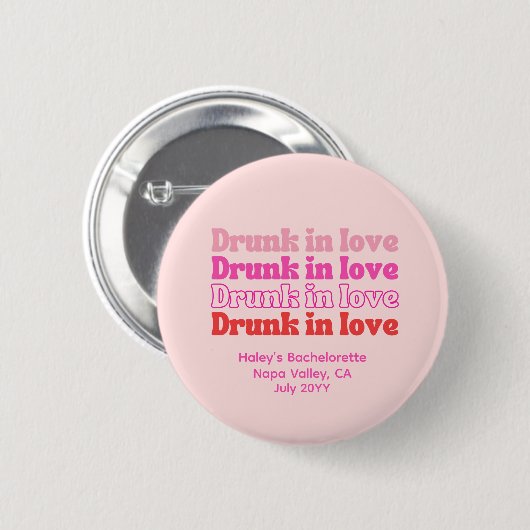 Roze Retro Dronken in Love Hen Party Knop Ronde Button 5,7 Cm (Voorkant /achterkant)