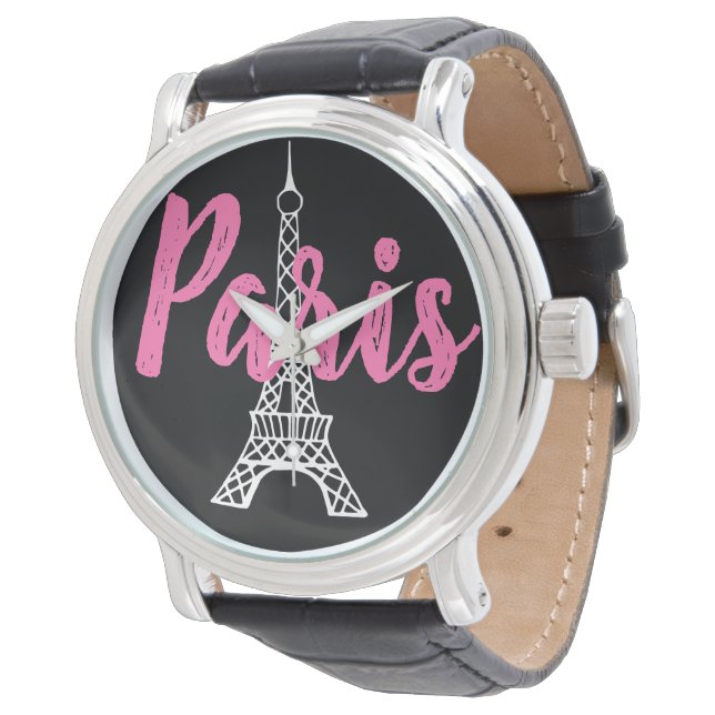 Roze Retro Eiffel Tower Paris Women's Watch Horloge (Gekanteld)
