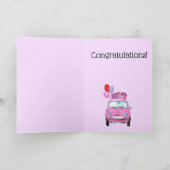 Roze retro Fiat 500 Birthday Kaart (Binnen)