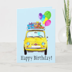 Roze retro Fiat 500 Birthday Kaart