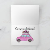 Roze retro Fiat 500 verjaardag Kaart (Binnen)