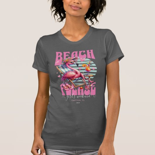Roze Retro Flamingo Meidenweekend T-shirt (Voorkant)