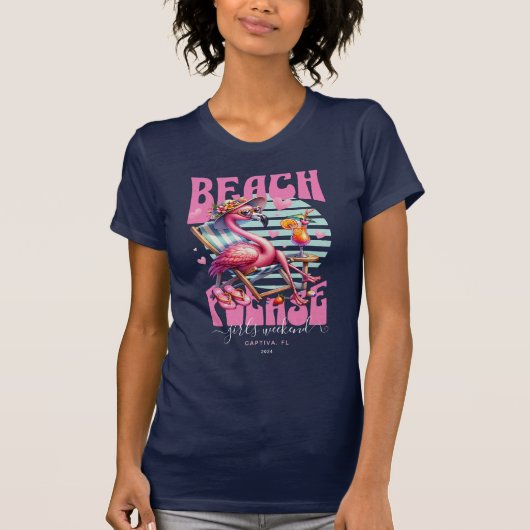 Roze Retro Flamingo Meisjes Weekend T-shirt (Voorkant)