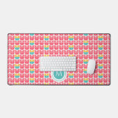 Roze Retro Floral gepersonaliseerde Monogram Desk  Bureaumat (Keyboard & Muis)