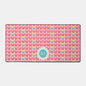 Roze Retro Floral gepersonaliseerde Monogram Desk  Bureaumat (Voorkant)