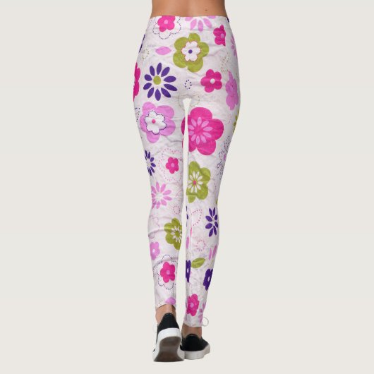 Roze Retro Flowers Leggings (Achterkant)