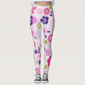 Roze Retro Flowers Leggings (Voorkant)
