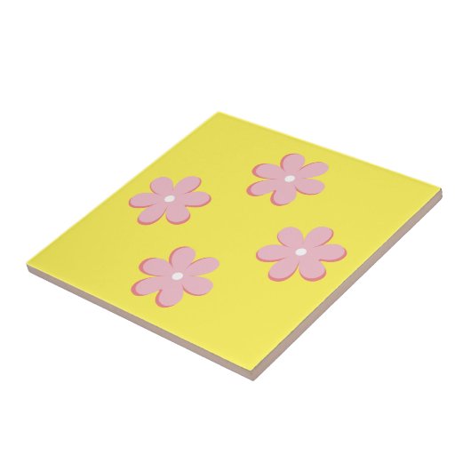 Roze Retro Flowers Tegeltje (Zijkant)