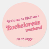 Roze retro Font Bachelorette Favor Labels (Voorkant)