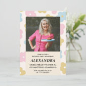 Roze Retro Foto Bloemen 88e verjaardag uitnodiging (Staand voorkant)