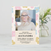Roze Retro Foto Bloemen 91e verjaardag uitnodiging (Staand voorkant)