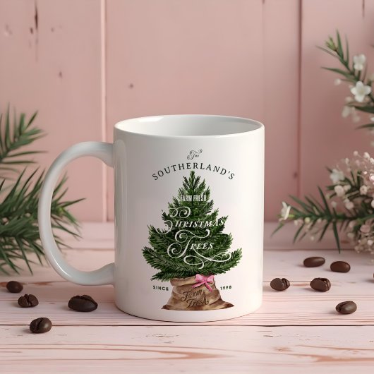 Roze Retro Fun  Boerderij Fresh Tree Monogram Koffiemok