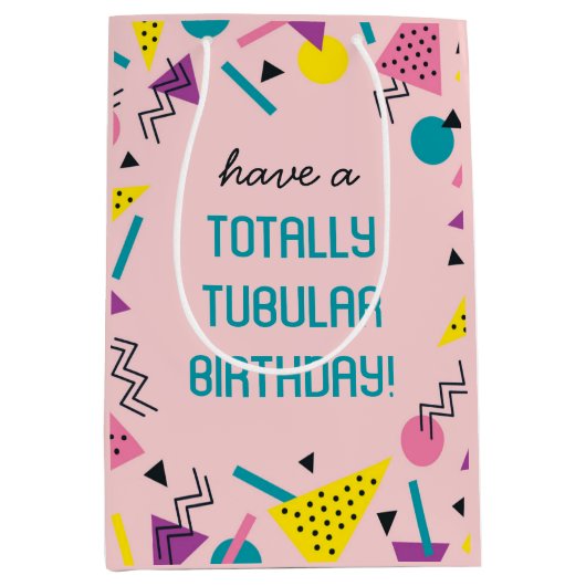 Roze Retro Funny 80s Slang Birthday Gift Bag Medium Cadeauzakje (Voorkant)