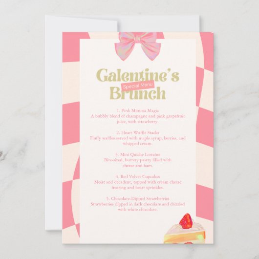 Roze retro Galentine's Brunch Menu Kaart (Voorkant)