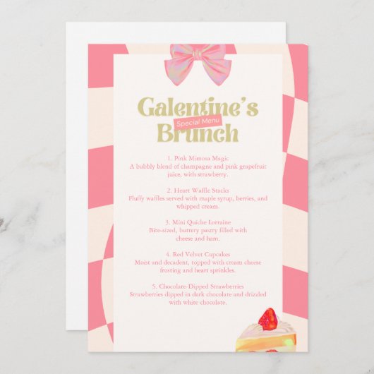 Roze retro Galentine's Brunch Menu Kaart (Voorkant / Achterkant)