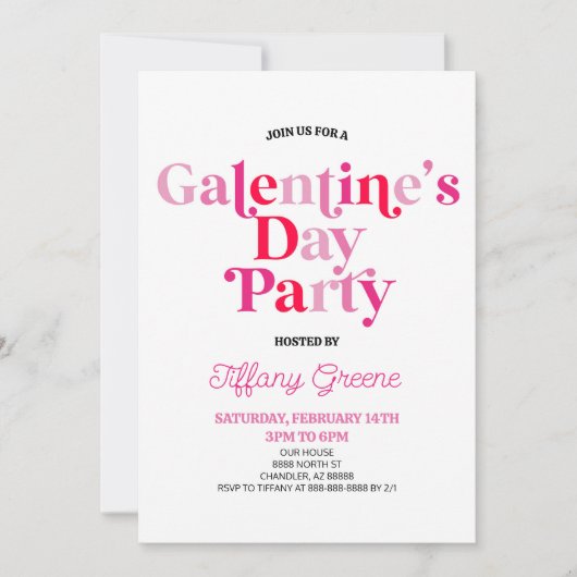 Roze Retro Galentine's Valentijnsdag Party Kaart (Voorkant)