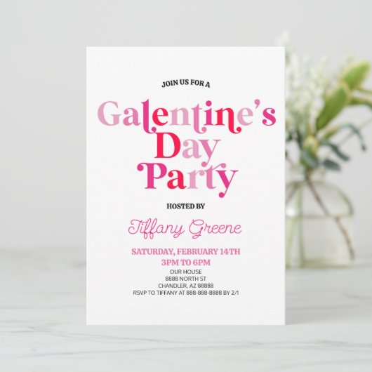 Roze Retro Galentine's Valentijnsdag Party Kaart (Staand voorkant)