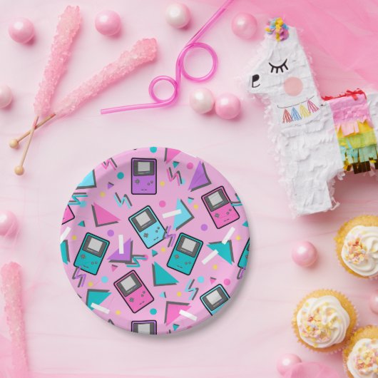 Roze Retro Gaming Papieren Bordje (Feest)