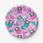 Roze Retro Gaming Papieren Bordje (Voorkant)