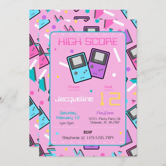 Roze Retro Gaming Verjaardag Kaart (Voorkant / Achterkant)