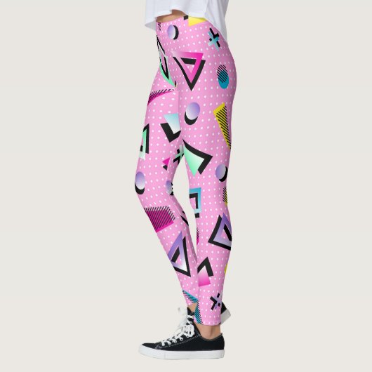  roze retro Geometric 80s stijl Leggings (Links)