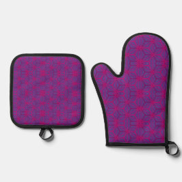 Roze retro geometrisch patroon  ovenwant & pannenlap set