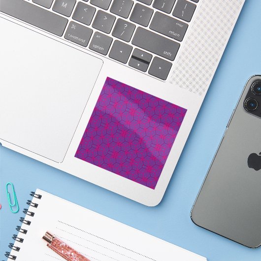 Roze retro geometrisch patroon  sticker (Laptop met iPhone)
