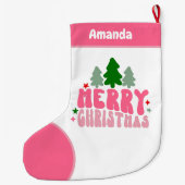 Roze Retro Gepersonaliseerde Kerstmis Grote Kerstsok (Achterkant)