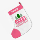 Roze Retro Gepersonaliseerde Kerstmis Grote Kerstsok (Achterkant (Hangend))