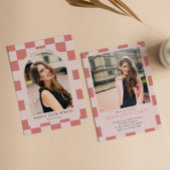 Roze Retro geruit Arch Classic Photo Afstuderen Kaart