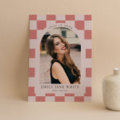 Roze Retro geruit Arch Classic Photo Afstuderen Kaart