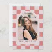 Roze Retro geruit Arch Classic Photo Afstuderen Kaart (Voorkant)