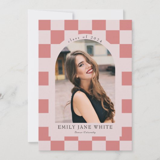 Roze Retro geruit Arch Classic Photo Afstuderen Kaart (Voorkant)