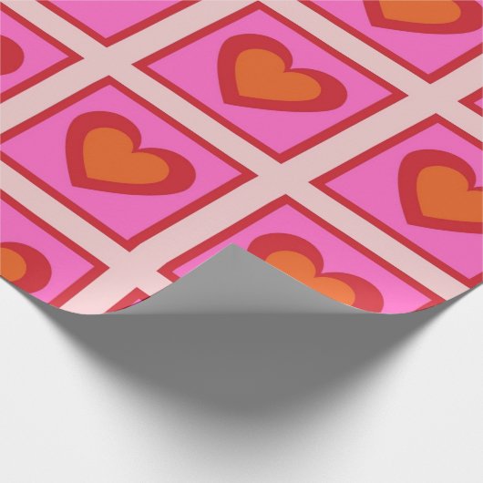 Roze Retro  geruit hart Y2K Patroon Cadeaupapier (Hoek)