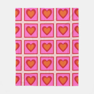 Roze Retro  geruit hart Y2K Patroon Fleece Deken