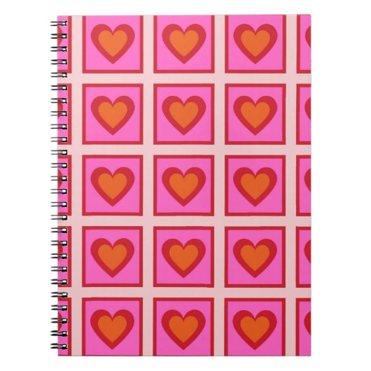 Roze Retro geruit hart Y2K Patroon Notitieboek (Voorkant)