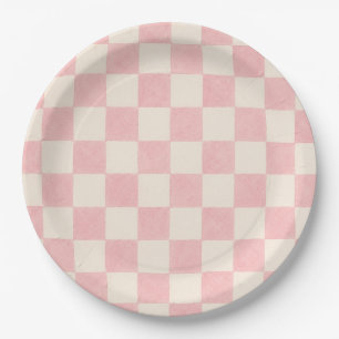 Roze Retro Geruite Feestbord   Zomerfeest Papieren Bordje
