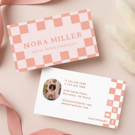 Roze Retro Geruite Patroon Contentmaker Foto Visitekaartje
