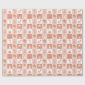 Roze Retro Geruite Snoep Cane Snowman Tree Cadeaupapier (Vlak)