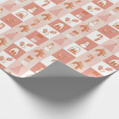 Roze Retro Geruite Snoep Cane Snowman Tree Cadeaupapier (Hoek)