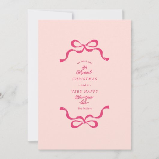 Roze Retro Getrouwde Kerstbogen Foto Feestdagenkaart (Voorkant)