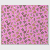 Roze Retro Gingerbread Koekjes Kerstmis Cadeaupapier (Vlak)