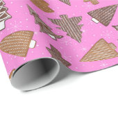 Roze Retro Gingerbread Koekjes Kerstmis Cadeaupapier (Rol Hoek)