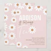 Roze Retro Girls Daisy 2e verjaardag Uitnodiging (Voorkant / Achterkant)