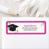 Roze retro graduation cap ster afstuderen etiket (Insitu)
