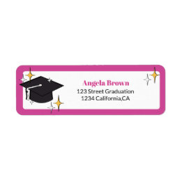 Roze retro graduation cap ster afstuderen etiket