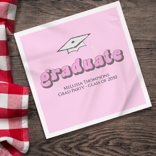 Roze Retro Graduation Party Custom Luncheon Servet
