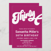Roze Retro Groovy 30e verjaardagsfeestje Kaart (Voorkant / Achterkant)